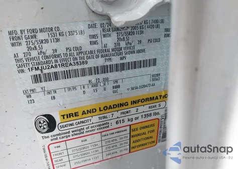 2024 Ford Expedition Limited z USA, uszkodzony, nr VIN 1FMJU2A81REA35389